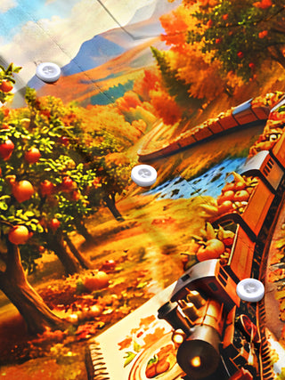 Adaychic Men's Long Sleeve Shirt - Autumn Landscape With Steam Train And Pumpkins Print with Chest Pocket