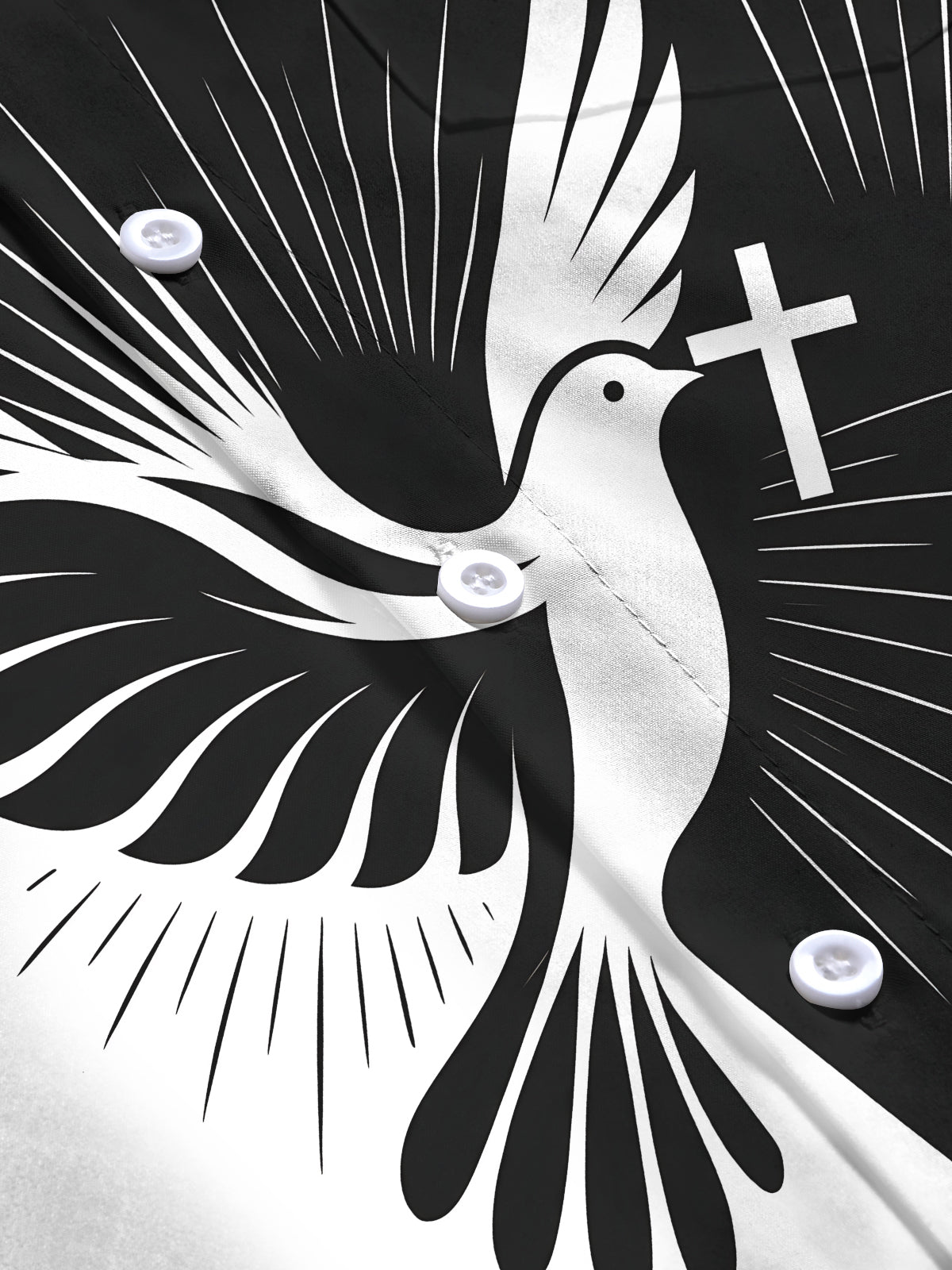 Adaychic Men's Graphic Peace Dove And Cross Print Long Sleeve Shirt with Chest Pocket
