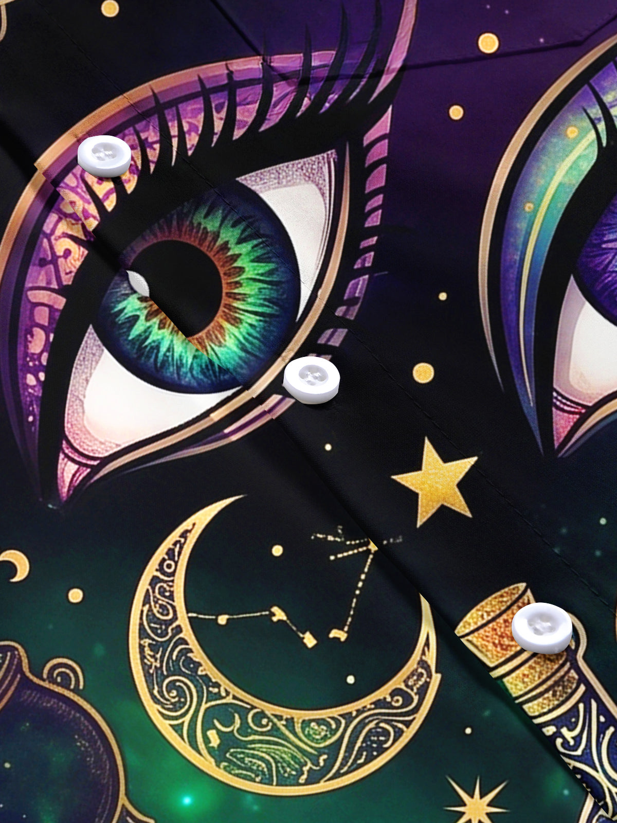 Adaychic Men's Short Sleeve Shirt - Halloween Mystical Elements Print Mystical Eyes And Starry Sky Print with Chest Pocket