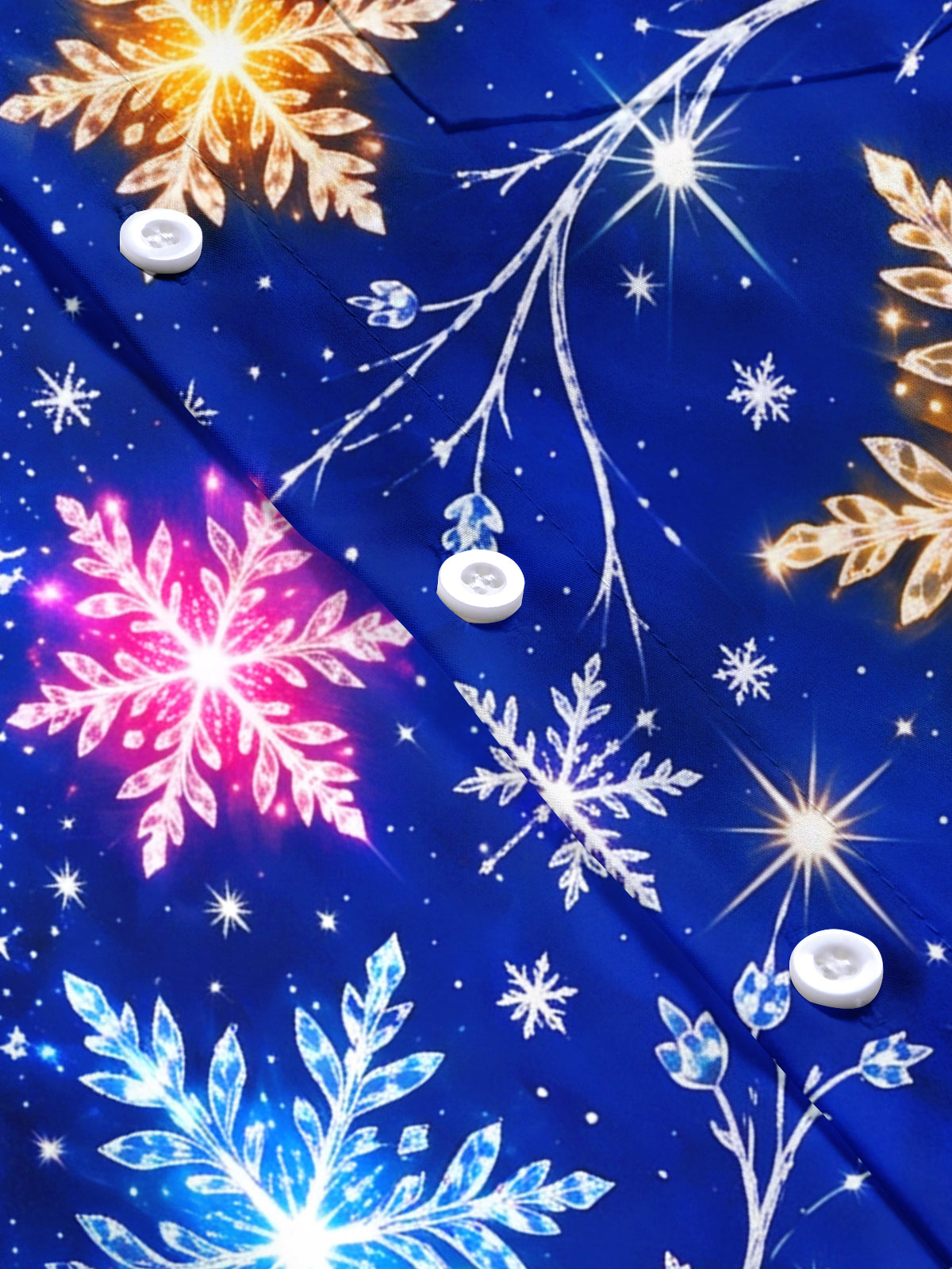 Adaychic Men's Colorful Snowflakes And Branches Print Short Sleeve Shirt with Chest Pocket
