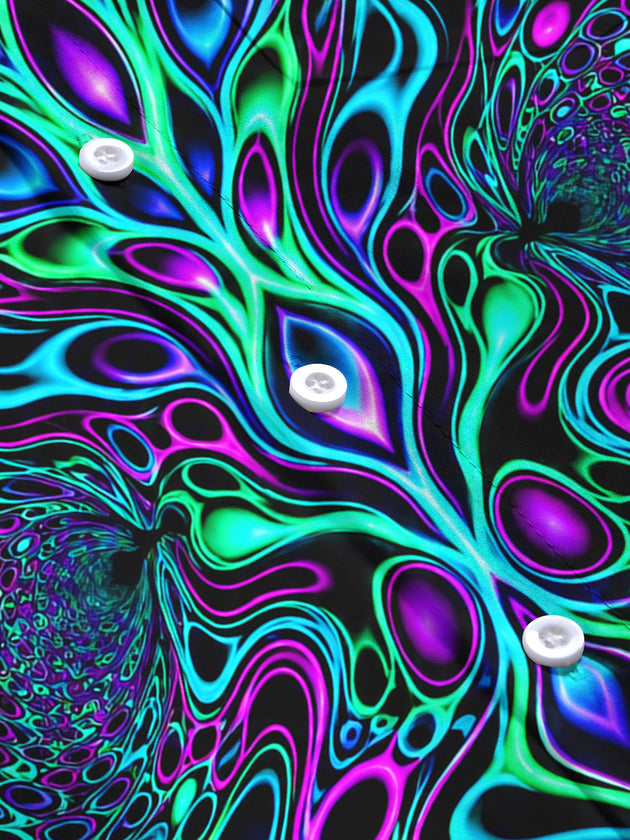 Adaychic Men's Psychedelic Abstract Fractal Patterns Print Long Sleeve Shirt with Chest Pocket