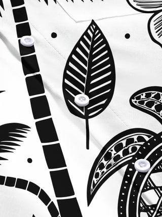 Adaychic Men's Hawaiian Sea Turtle Print Palm Tree Print Short Sleeve Shirt with Chest Pocket