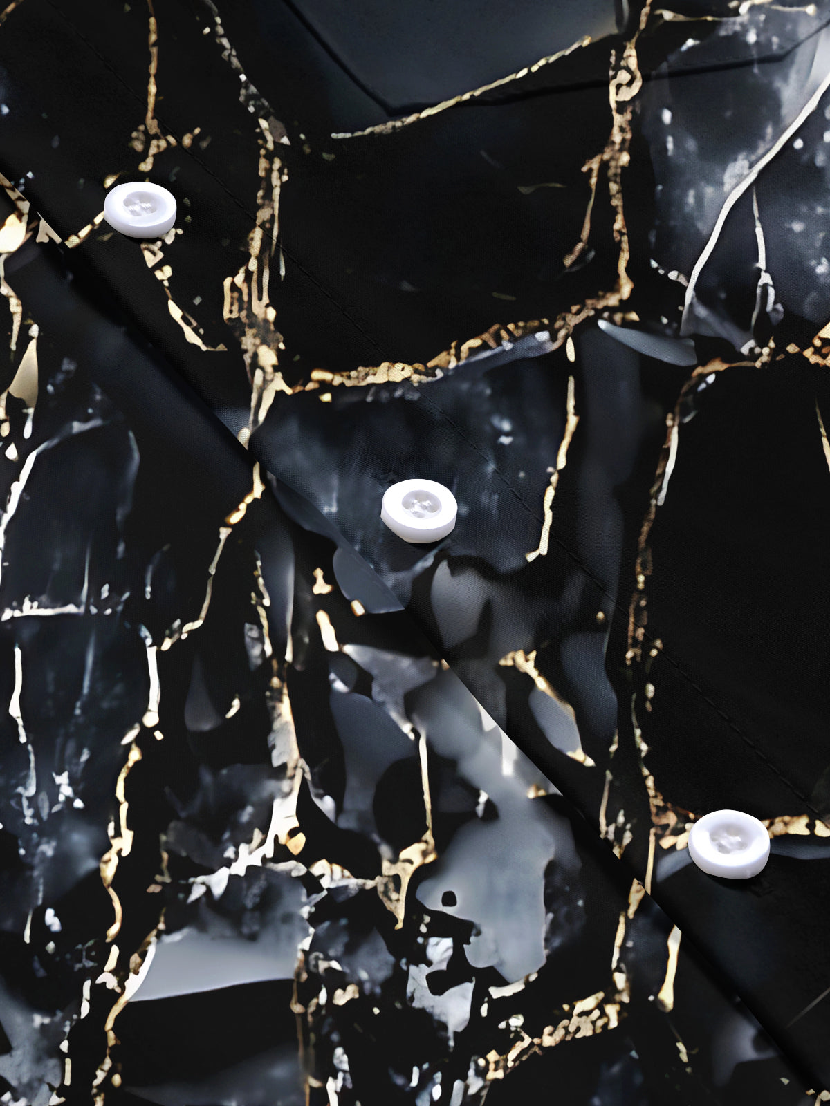 Adaychic Men's Patterned Black Marble Print Short Sleeve Shirt with Chest Pocket