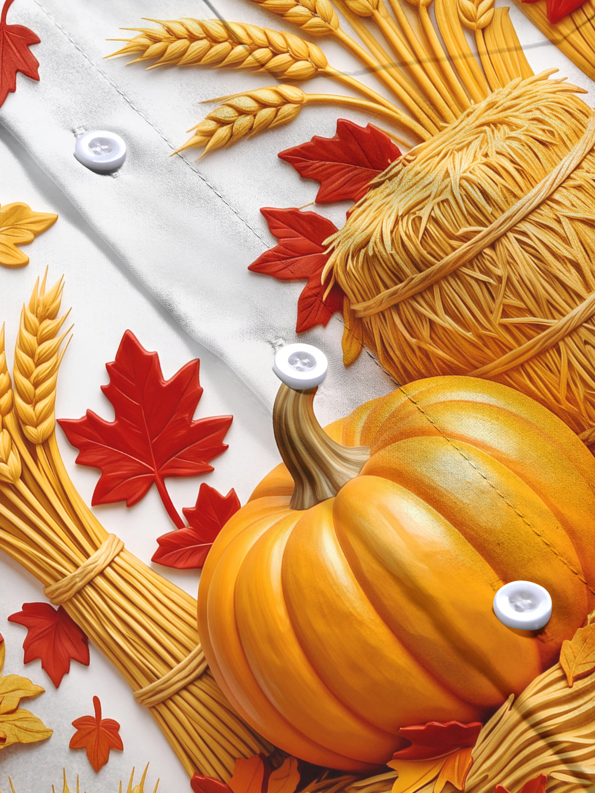 Adaychic Men's Long Sleeve Shirt - Thanksgiving Autumn Harvest Pumpkins And Wheat Sheaves Print with Chest Pocket