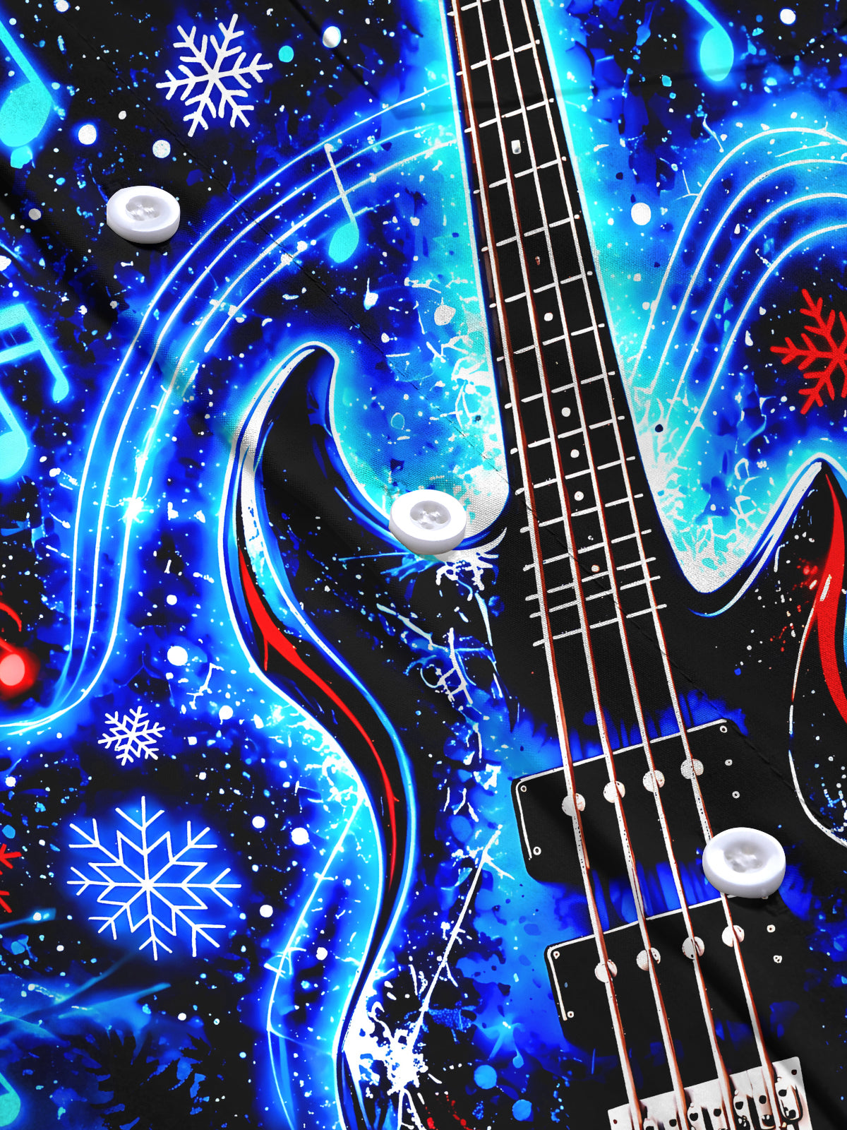 Adaychic Men's Graphic Electric Blue Bass Guitar Print Long Sleeve Shirt with Chest Pocket