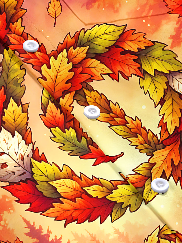 Adaychic Men's Short Sleeve Shirt - Autumn Forest Treble Clef Made Of Leaves Print with Chest Pocket