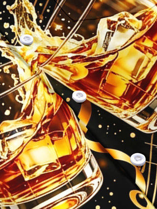 Adaychic Men's Short Sleeve Shirt - Cigar And Christmas Ornaments Print Whiskey Glasses And Music Notes Print with Chest Pocket