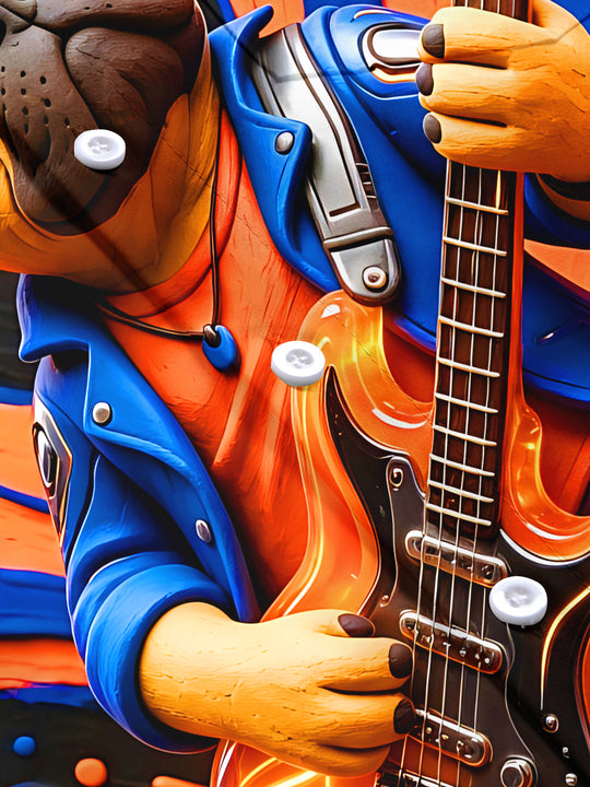 Adaychic Men's Graphic French Bulldog Guitarist Print Short Sleeve Shirt with Chest Pocket