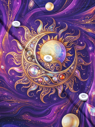 Adaychic Men's Graphic Sun Moon Cosmic Vortex Print Long Sleeve Shirt with Chest Pocket