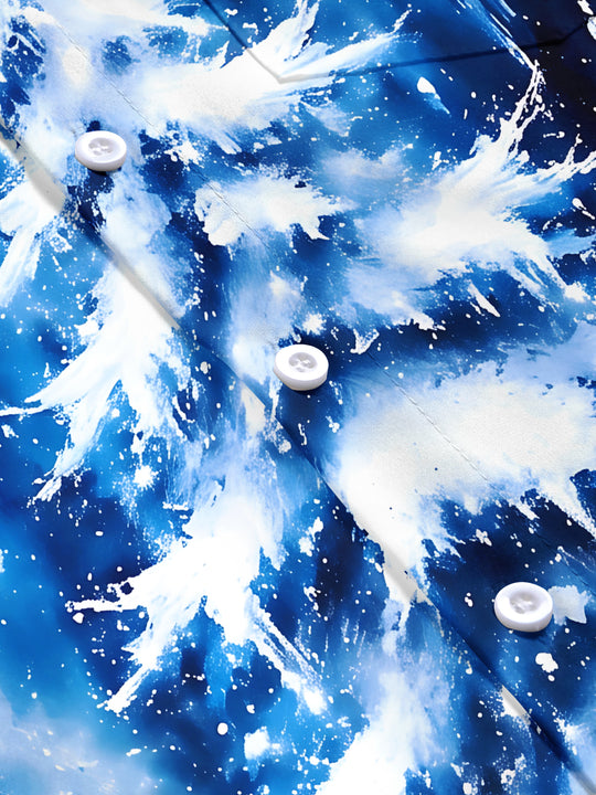 Adaychic Men's Hawaiian Snow-covered Christmas Tree Print Short Sleeve Shirt with Chest Pocket