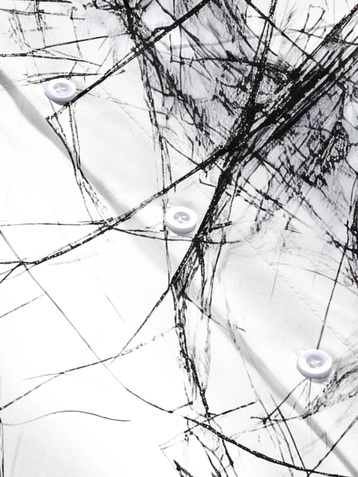 Adaychic Men's Printed Abstract Black Scribble Lines Print Short Sleeve Shirt with Chest Pocket