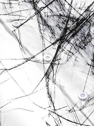 Adaychic Men's Printed Abstract Black Scribble Lines Print Short Sleeve Shirt with Chest Pocket