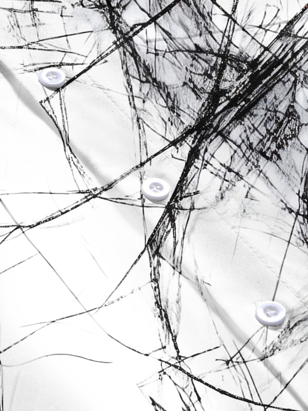 Adaychic Men's Printed Abstract Black Scribble Lines Print Short Sleeve Shirt with Chest Pocket