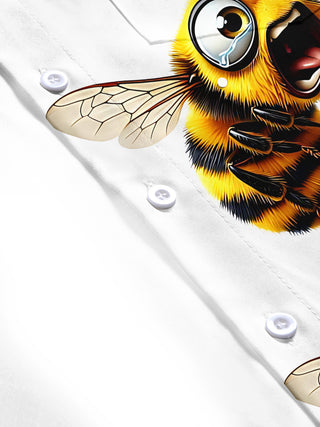 Adaychic Men's Hawaiian Crying Bee Print Short Sleeve Shirt with Chest Pocket