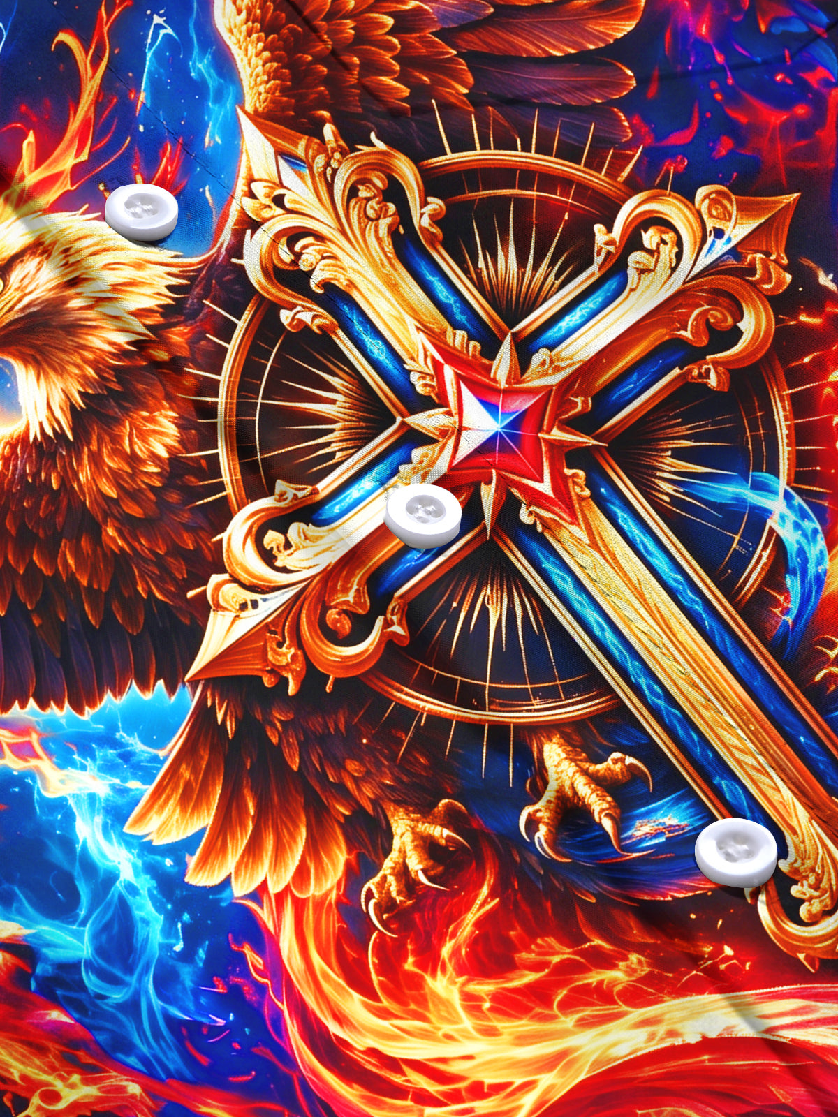 Adaychic Men's Graphic Flaming Eagle And Holy Cross Print Long Sleeve Shirt with Chest Pocket