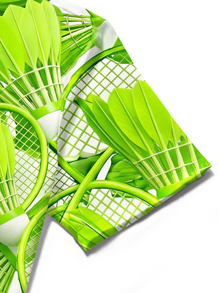 Adaychic Men's Hawaiian Badminton Racket Print Short Sleeve Shirt with Chest Pocket