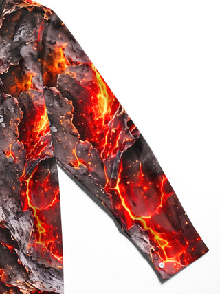 Adaychic Men's Graphic Volcanic Lava And Cracked Rock Print Long Sleeve Shirt with Chest Pocket