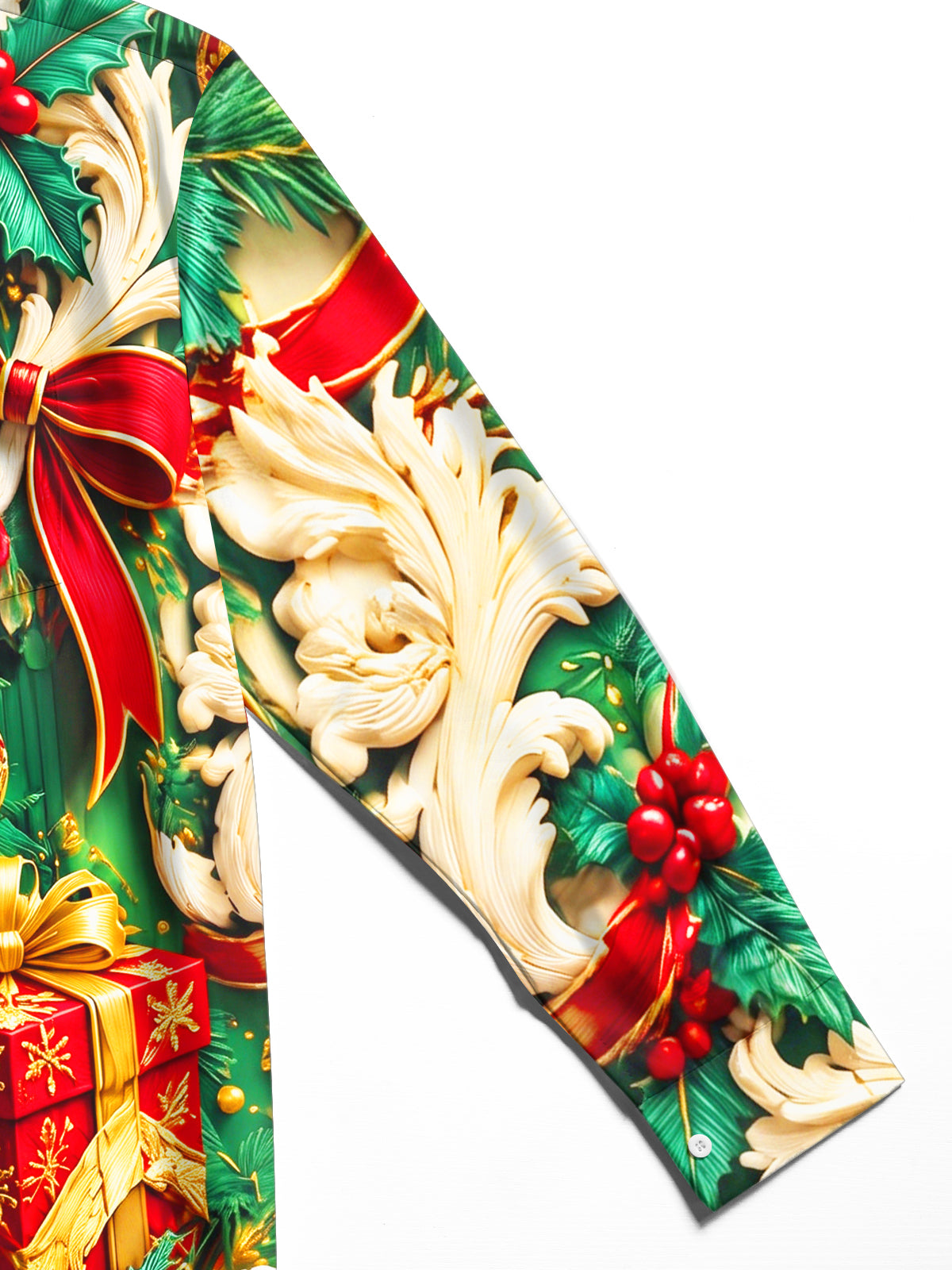 Adaychic Men's Long Sleeve Shirt - Christmas Ornaments Gifts And Baroque Scrollwork Print with Chest Pocket