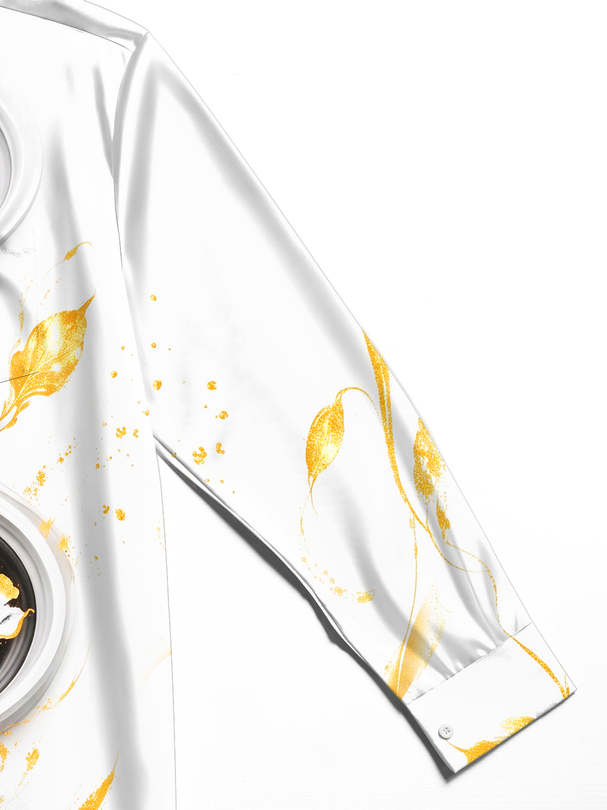 Adaychic Men's Long Sleeve Shirt - Gold Peony Floral With Black And White Swirls Print with Chest Pocket