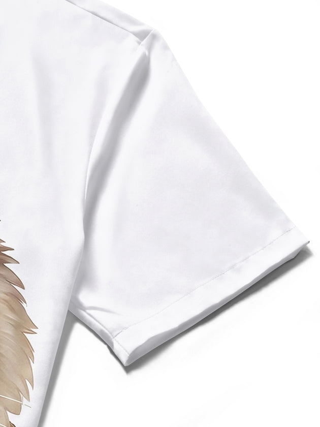 Adaychic Men's Printed Ragdoll Cat Print Pocket Design Print Short Sleeve Shirt with Chest Pocket