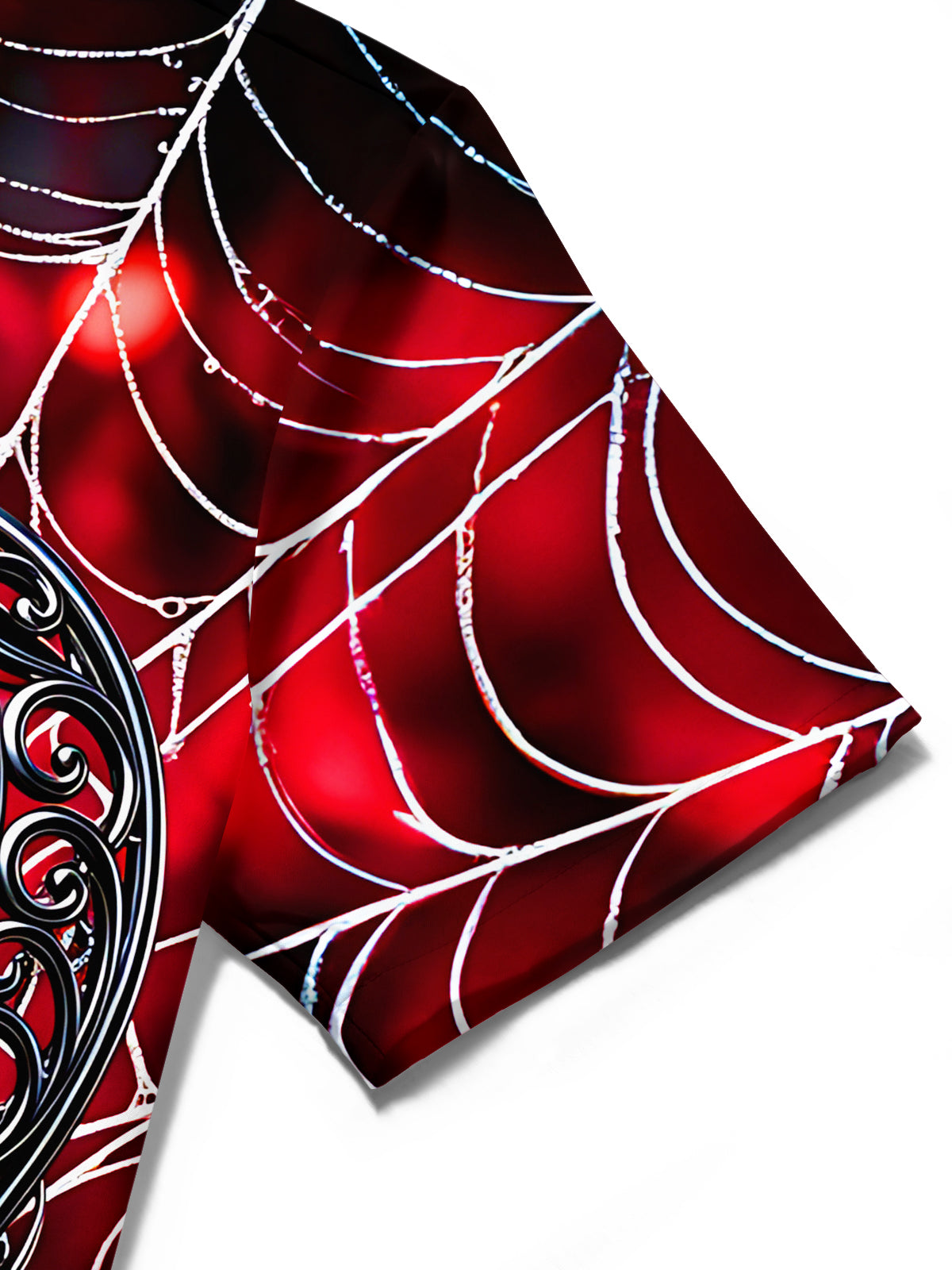 Adaychic Men's Graphic Spider Web Print Red Rose Heart Print Short Sleeve Shirt with Chest Pocket