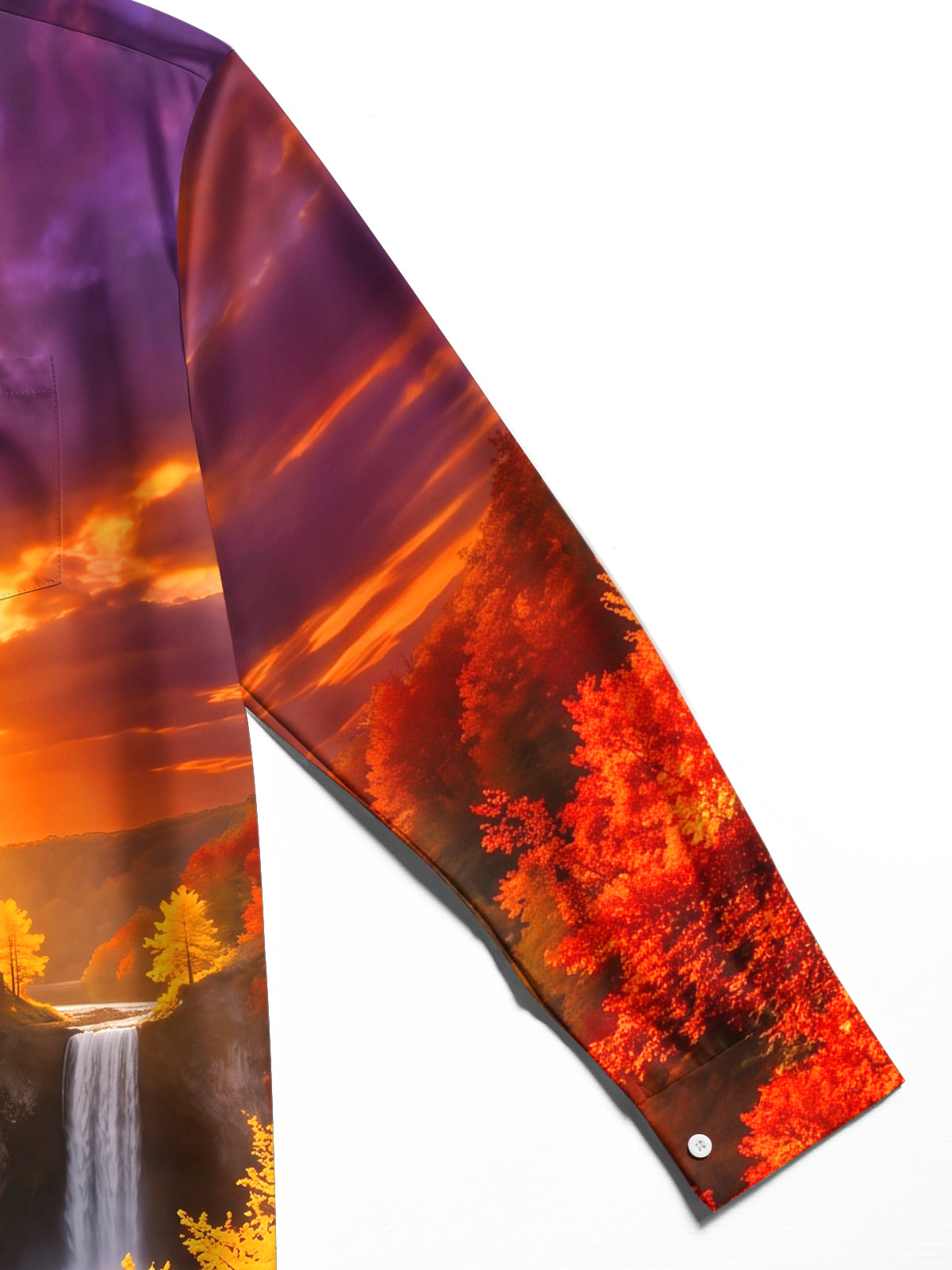Adaychic Men's Printed Castle And Waterfall Landscape Print Long Sleeve Shirt with Chest Pocket