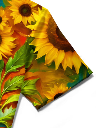Men's short sleeve Hawaiian floral shirt close-up detail view