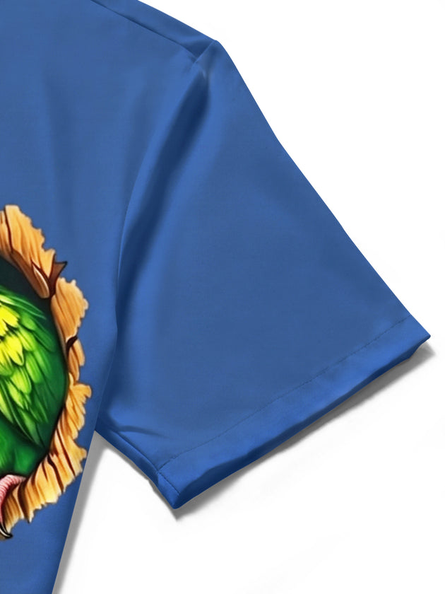 Adaychic Men's Hawaiian Parrot In Tree Hole Print Short Sleeve Shirt with Chest Pocket