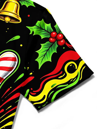 Adaychic Men's Short Sleeve Shirt - Christmas Bowling Pins And Snowflake Bowling Ball Print with Chest Pocket