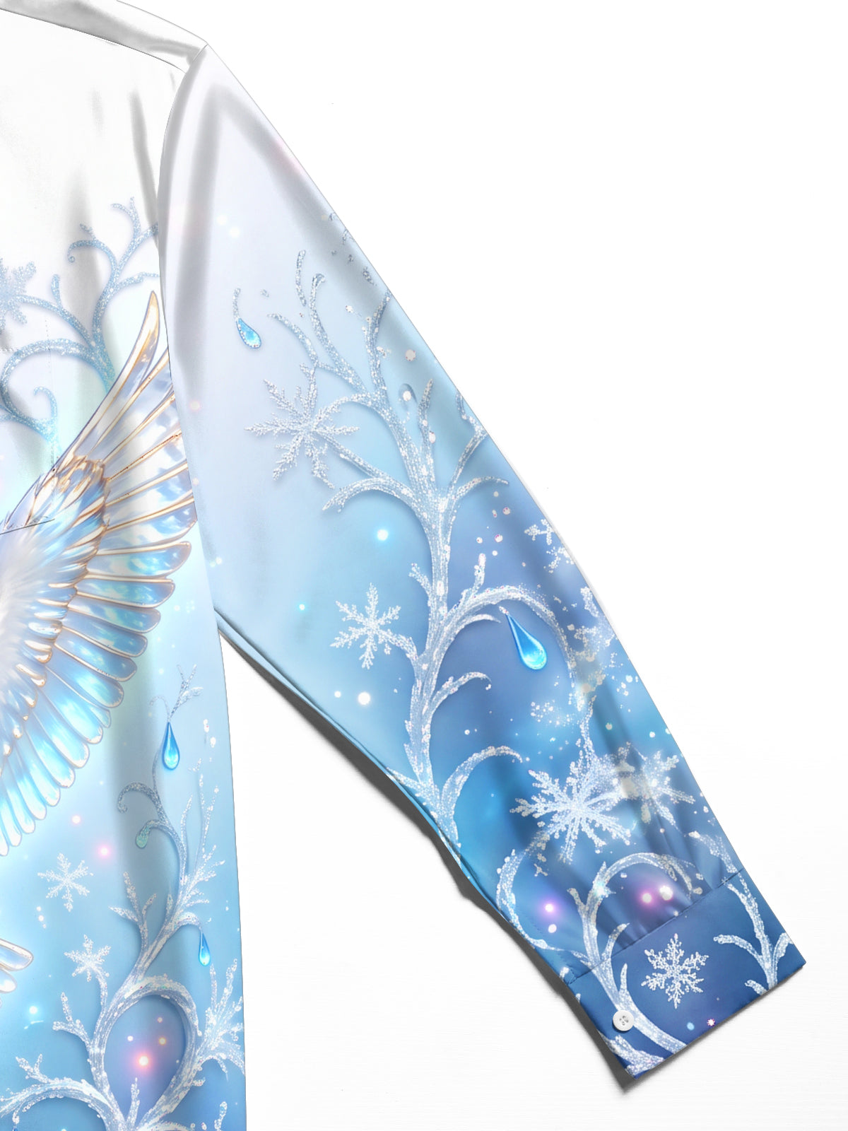 Adaychic Men's Printed Snowy Owl And Snowflakes Print Long Sleeve Shirt with Chest Pocket
