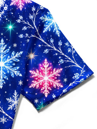 Adaychic Men's Colorful Snowflakes And Branches Print Short Sleeve Shirt with Chest Pocket