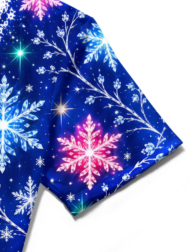 Adaychic Men's Colorful Snowflakes And Branches Print Short Sleeve Shirt with Chest Pocket