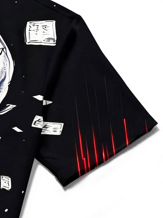 Adaychic Men's Graphic Blood Splatter Art Print Skull Print Short Sleeve Shirt with Chest Pocket