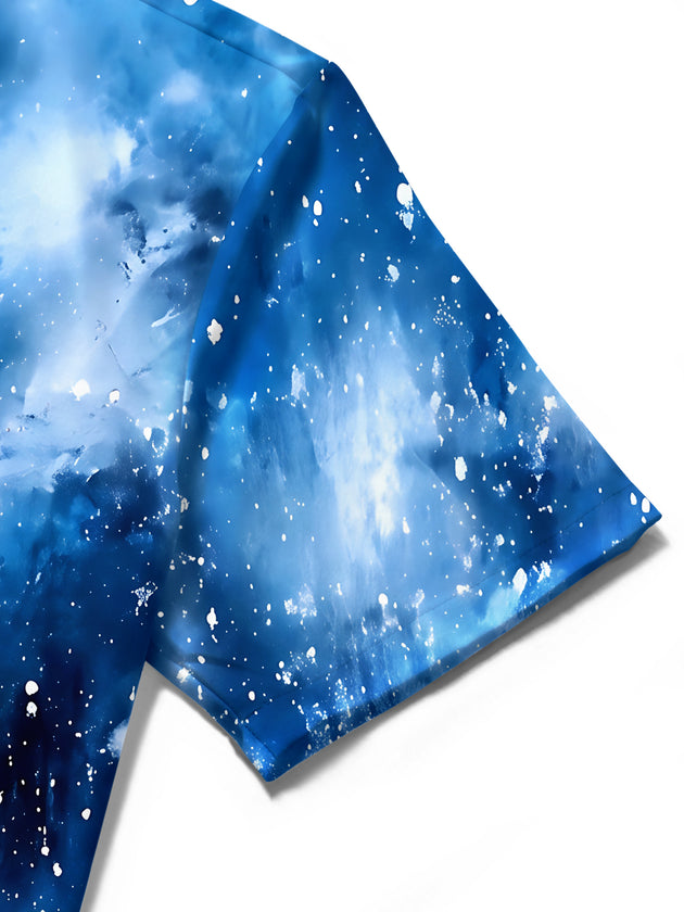 Adaychic Men's Hawaiian Snow-covered Christmas Tree Print Short Sleeve Shirt with Chest Pocket