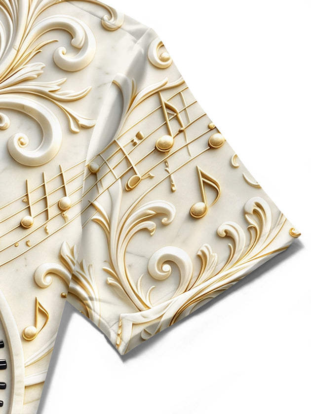 Adaychic Men's Graphic 3D Relief Tuba Print Piano Keys Print Short Sleeve Shirt with Chest Pocket