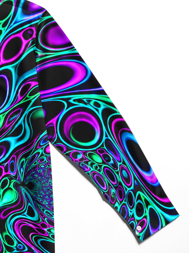 Adaychic Men's Psychedelic Abstract Fractal Patterns Print Long Sleeve Shirt with Chest Pocket