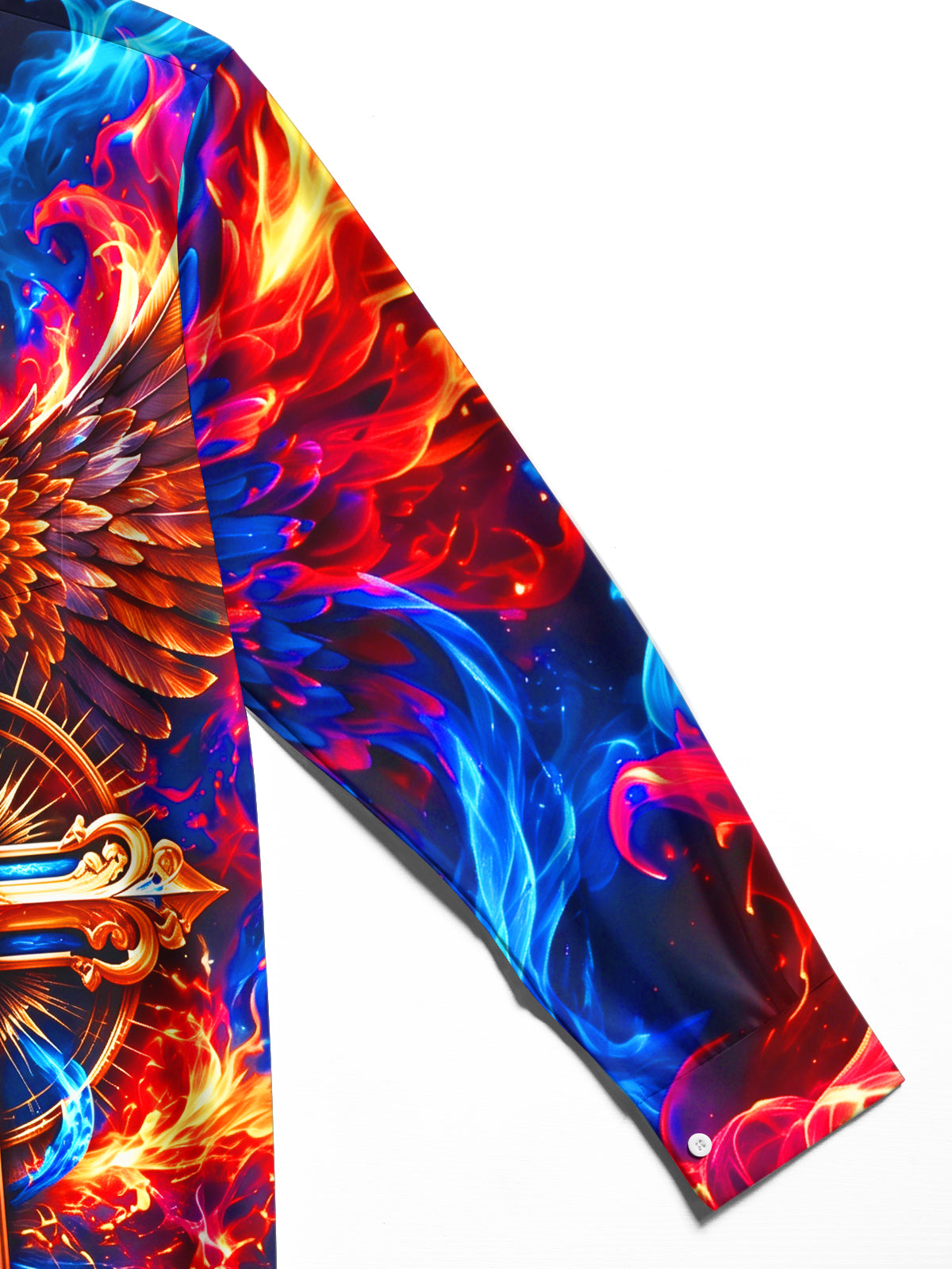 Adaychic Men's Graphic Flaming Eagle And Holy Cross Print Long Sleeve Shirt with Chest Pocket