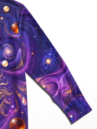 Adaychic Men's Graphic Sun Moon Cosmic Vortex Print Long Sleeve Shirt with Chest Pocket