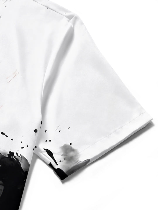 Adaychic Men's Printed Abstract Ink Brushstroke Print Short Sleeve Shirt with Chest Pocket