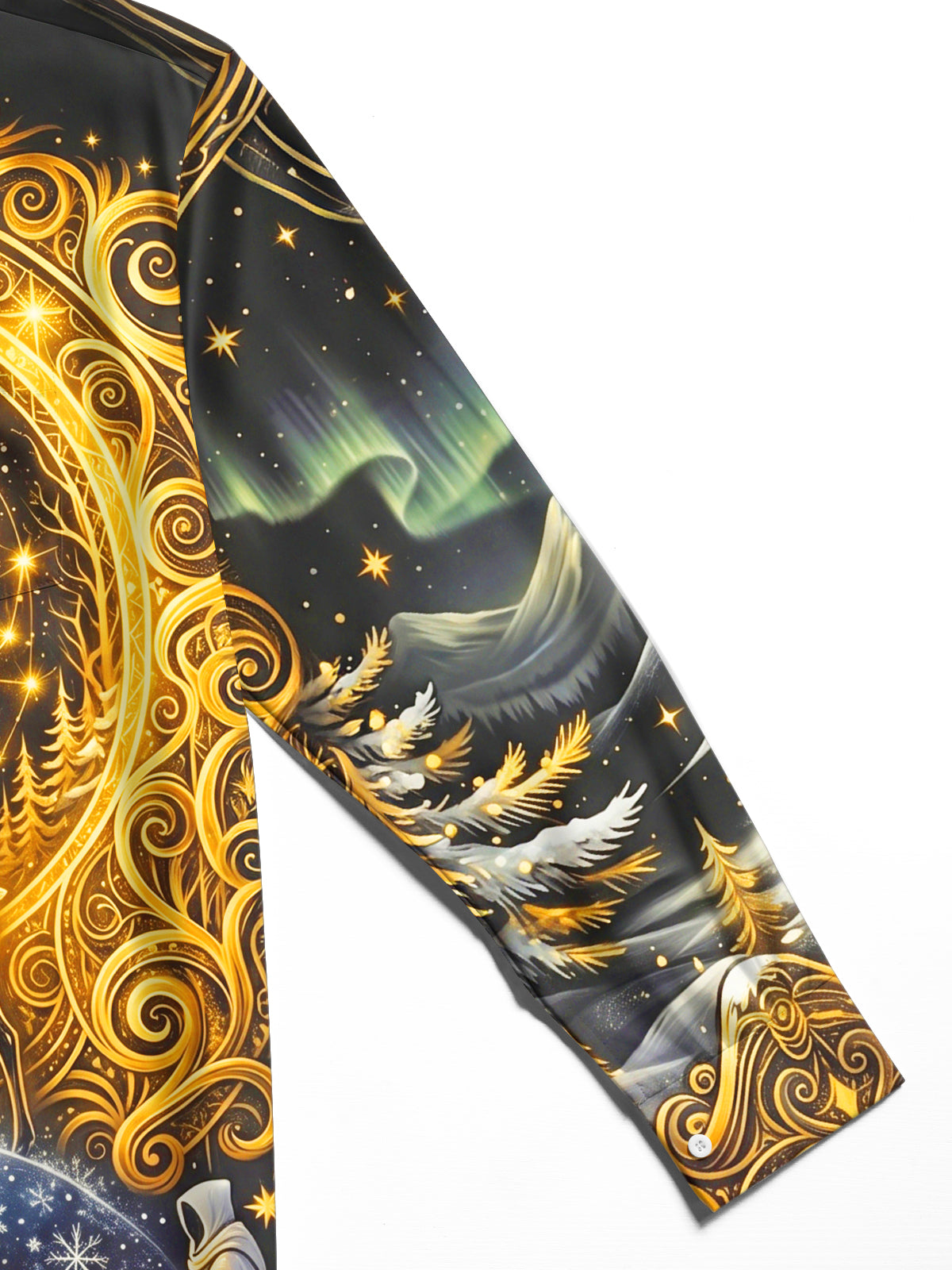 Adaychic Men's Graphic Golden Crowned Deer And Bonfire Print Long Sleeve Shirt with Chest Pocket