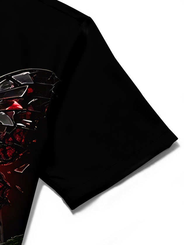 Adaychic Men's Graphic Gothic Moth And Cross Print Short Sleeve Shirt with Chest Pocket