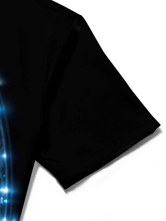 Adaychic Musical Notes Short Sleeve Shirt with Chest Pocket