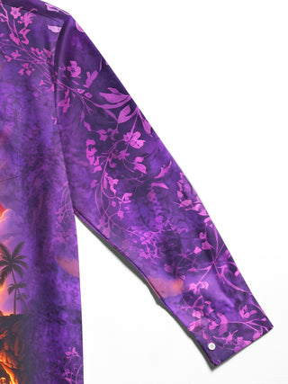 Adaychic Men's Hawaiian Noahs Ark And Holy Cross Print Long Sleeve Shirt with Chest Pocket