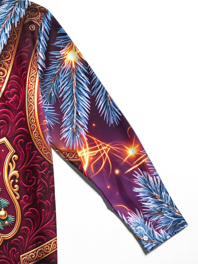 Adaychic Men's Christmas Eagle And Christmas Tree Print Long Sleeve Shirt with Chest Pocket