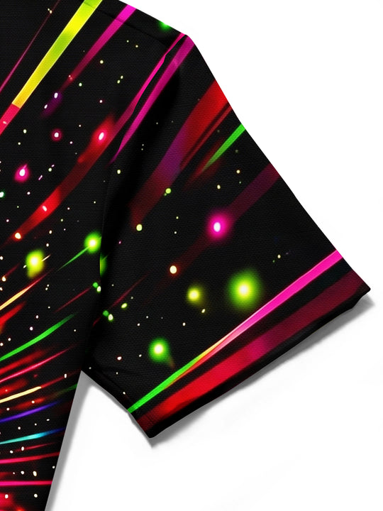 Adaychic Men's Retro Disco Ball Print Neon Light Rays Print Short Sleeve Shirt with Chest Pocket