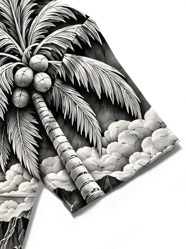 Adaychic Men's Hawaiian Palm Trees And Coconuts Print Short Sleeve Shirt with Chest Pocket