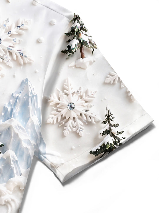 Adaychic Men's Graphic 3D Winter Snowscape Print Short Sleeve Shirt with Chest Pocket