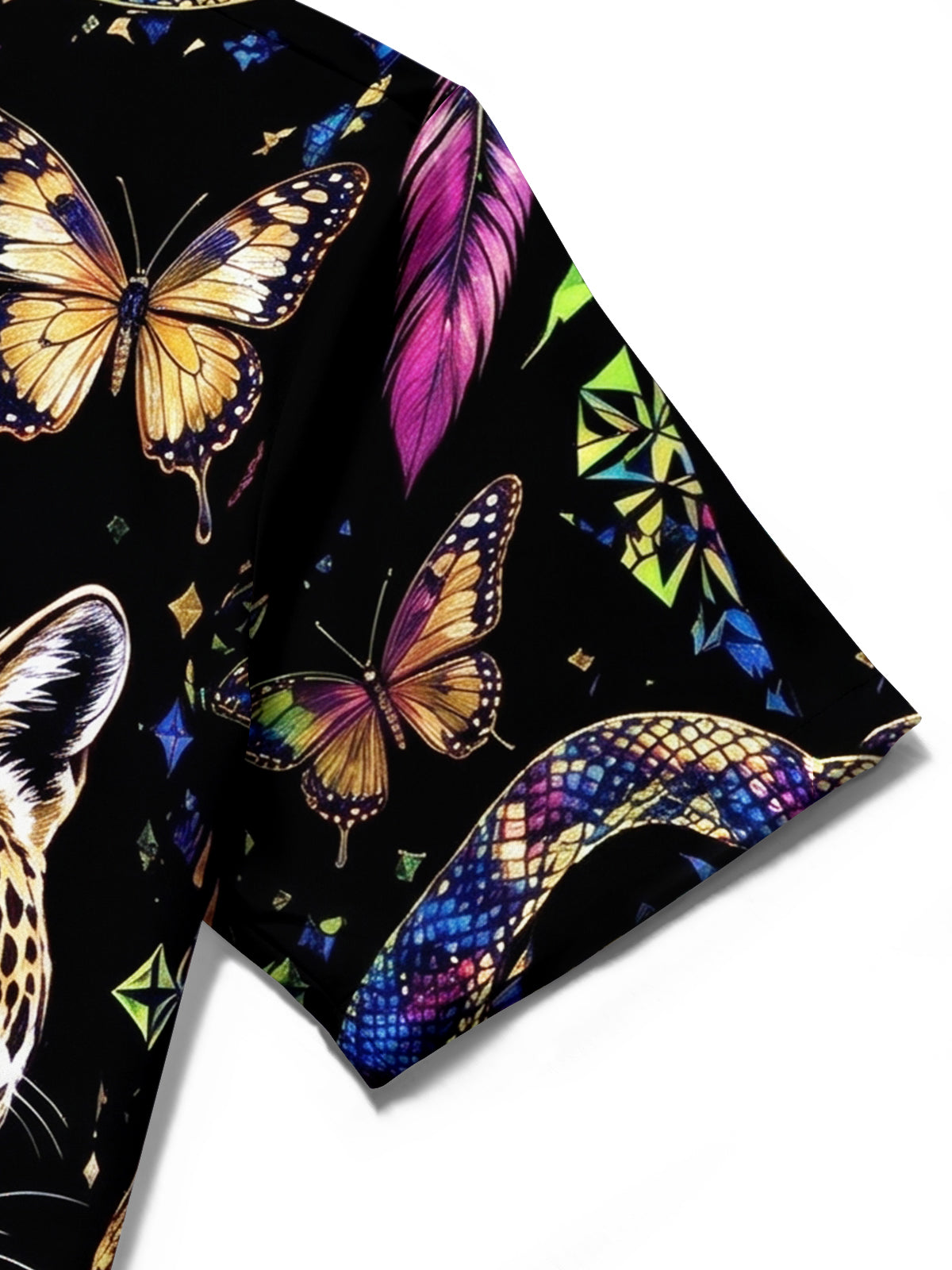 Adaychic Men's Leopard And Butterflies Print Short Sleeve Shirt with Chest Pocket