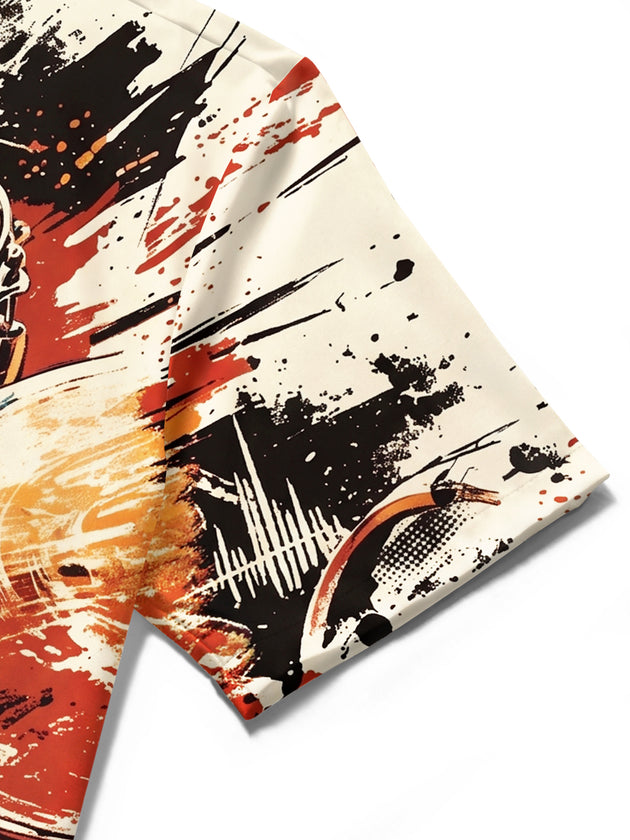 Adaychic Men's Graphic Drum Set Print Music Instrument Print Short Sleeve Shirt with Chest Pocket