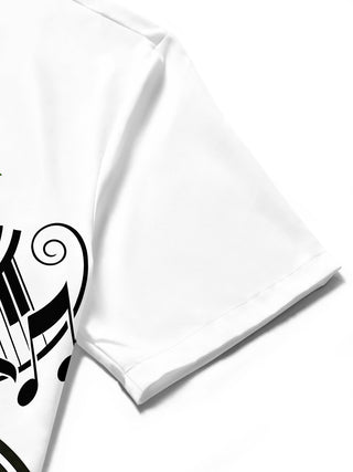 Adaychic Men's Short Sleeve Shirt - Musical Instruments And Tropical Flowers Print with Chest Pocket